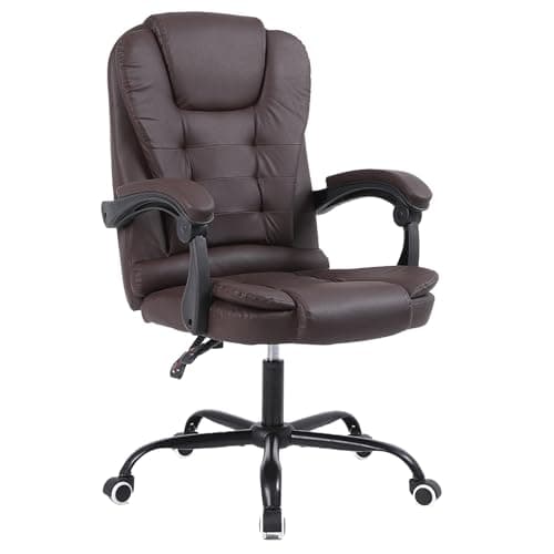 Image of Panana Ergonomic Executive Office Chair, Faux Leather, Adjustable Height (45-55cm),135° Reclining Backrest,Padded Armrests,360° Swivel (Brown)