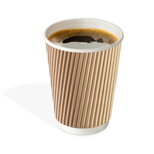 Image of We Can Source It Ltd - 1000 x 8oz Ripple Brown Kraft Paper Cups - Strong 3-PLY Disposable Insulated Coffee Cups - Leak-Proof Recyclable Drinking Cups for Hot Drinks, Tea, Coffee and Beverages