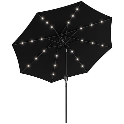 Image of Outsunny 2.7m Patio Garden Umbrella Outdoor Parasol Outdoor Market Table Umbrella with Tilt Crank and 24 LEDs Lights (Black)