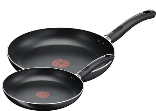 Image of Tefal Taste Twin Frying Pan Set, 20cm & 28cm Non-Stick Aluminium Pans, Thermo-Spot Heat Indicator, Lightweight, All Hobs Except Induction, Black - B189S244