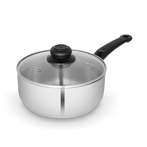 Image of Swan Townhouse 20cm Stainless Steel Saucepan with Glass Lid, Suitable for All Hob Types (Including Induction), Dishwasher Safe, Stainless Steel