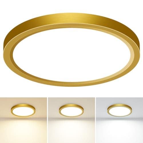 Image of slochi Bathroom Light, 3000K/4000K/6500K 3 Color Temperature, Waterproof IP44, Round, Modern, Flush Ceiling Light for Bathroom, Kitchen, Bedroom, HallwayØ30CM(Gold)