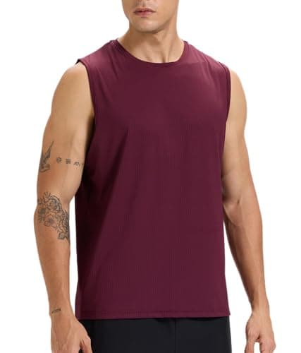 Image of Rane Sports Men's Sleeveless Shirt Workout Training Tank Top Gym Quick-Drying Running Athletic Muscle Shirt Wine Red L