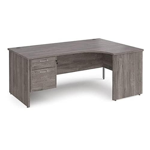 Image of Maestro 25 Right Ergonomic Desk with 2 Drawer Fixed Pedestal & Panel End Leg, Grey Oak, 180 x 120 cm