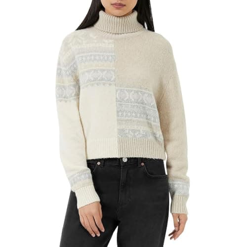 Image of French Connection Women's Magda Colour Block Jumper Pullover Sweater, Beige, M