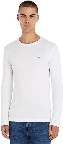 Image of Tommy Jeans Men's Original Rib L/S Knit Tops, White, M