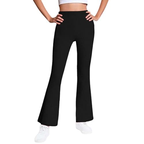 Image of duxyoz Black Girl Fleece Lined Flare Leggings Winter Warm Bell Bottom Pants for Teen Girls Plush Thermal High Waist Bootcut Trousers Solid Color Preppy School Trousers Sweatpants 15-16 Years