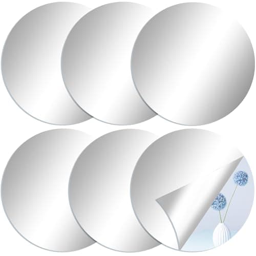 Image of BNPHSIN 6Pack Acrylic Round Mirrors, 15cm Round Self Adhesive Wall Mirrors, Walls Makeup Frameless Mirror Sticker Decorative for Home Living Room Bathroom Bedroom Decor