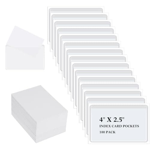 Image of Outus 100 Pcs Adhesive Pockets with 100 Pieces Blank Business Cards Cardstock, Index Card Holder Clear Storage Label Holder for Organizing Bins Box Drawer