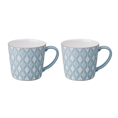 Image of Denby - Impression Blue Large Coffee Mug Set of 2-400ml Stoneware Ceramic Tea Mug Set - Dishwasher Safe, Microwave Safe