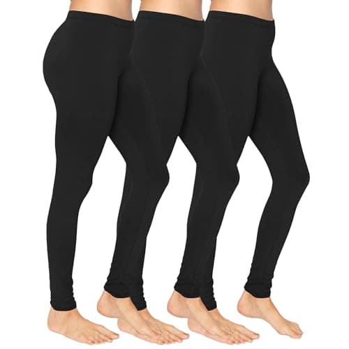 Image of Crazy Chick Womens 3 Packs Cotton Full Length Leggings, Ladies Soft Stretchy Lightweight Skinny Elastic Waist Workout Gym Yoga Pants Plus Size 8-30, (Black (Pack of 3) - 28)