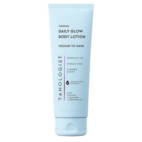 Image of Tanologist Firming Daily Glow Body Lotion Medium to Dark, Lightweight Moisturizer with Caffeine, Squalane & Grapeseed Oil, Smooths, Tones & Builds Natural Sun-Kissed Gradual Tan, 250ml