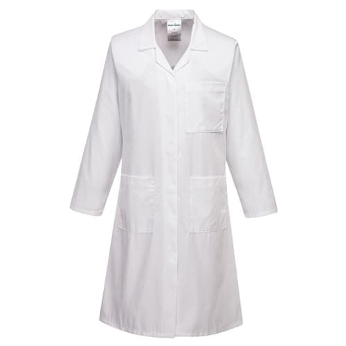 Image of Portwest LW63 Women's Food Coat Durable Polycotton Concealed Stud Front Tailored Fit Catering Workwear Machine Washable 3 Pockets Professional Kitchen Jacket, White, S