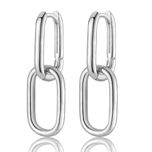 Image of Convertible Link Earrings for Women, Silver Double U-Shaped Hoop Earrings, Paperclip Link Chain Earrings with Geometric Drop Dangle Hoop Earrings Jewelry Gifts