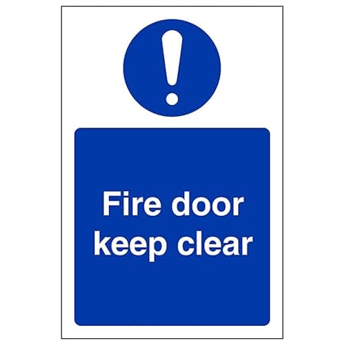 Image of V Safety Fire Door Keep Clear - Portrait 100 x 150 mm - 2mm Rigid Plastic Safety Sign