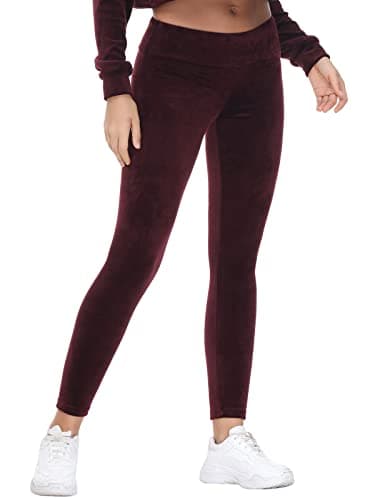 Image of COZZIPLUS Women Velour Legging- High Waisted Buttery Soft Velvet Stretchy Legging, Wine, Large
