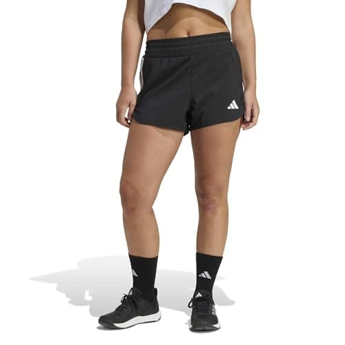 Image of adidas Women's Pacer Workout Woven High Rise Shorts, Black/White, M 3 inch