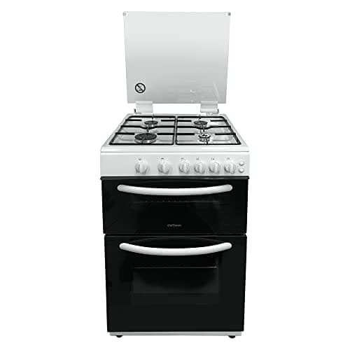 Image of Statesman GDL60W NOVA Double Oven Gas Cooker with Glass Lid & Closed Door Grilling, 4 Gas Burners, 60cm Wide, White
