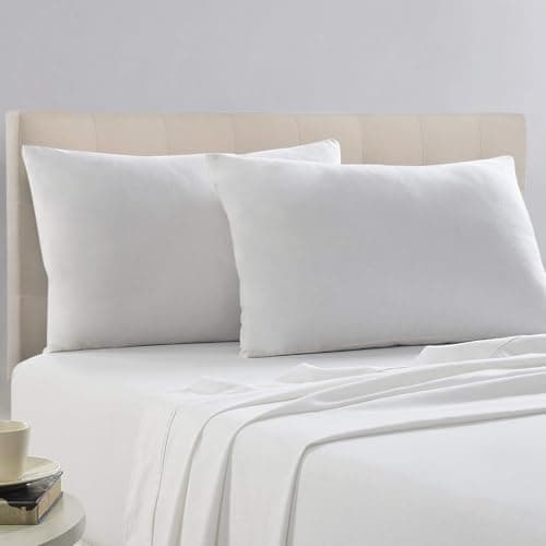 Image of Pizuna 100% Cotton Housewife Pillowcases 2 Pack White 48x74cm, 400 Thread Count Long Staple Combed Cotton Pillow Cover, Sateen Weave Standard Housewife Pillowcase (Cotton Pillowcase Pack of 2)