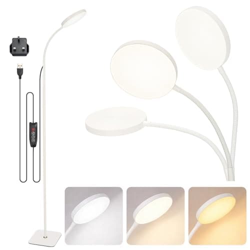 Image of BLUE BAZAAR LED Floor Lamp 10W Energy Saving Standing Lamp with 3 Color Temperatures & 5 Brightness Levels, LED Floor Lamp for Reading Adjustable Light for Living Room, Bedroom, Office (White)