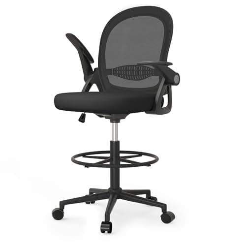 Image of naspaluro Drafting Chair Tall Office Chair Ergonomic Desk Chair Swivel Painting Chair with Flip-up Armrests and Adjustable Footrest Ring for Home Office - Black