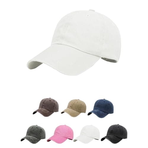Image of Aomig Baseball Cap Men Unisex Vintage Werehed Dad Cap, Classic Plain Baseball Hats Polo Style Hat, 100% Cotton Denim Adjustable Sports Cap Breathable Summer Sun Visor Hat for Outdoor(White)