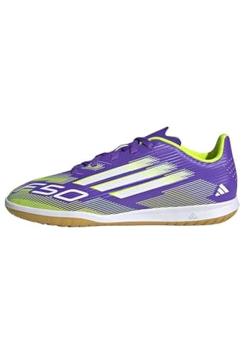 Image of adidas Unisex Kids F50 Club Indoor Football Boots Kids, Purple Rush/Cloud White/Lucid Lemon, 5 UK