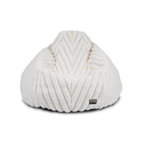 Image of rucomfy Beanbags Ribbed Fur Beanbag for Adults - Soft & Luxurious Bean Bag Chair, Perfect for Living Spaces - Filling Included - Premium Comfort, Style & Durability - D90cm x H90 x W100cm (Ivory)