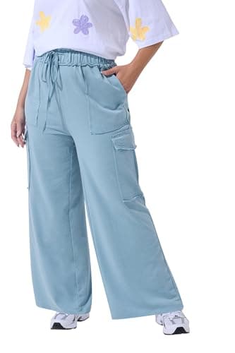 Image of Yours Limited Collection Curve Washed Cargo Joggers - Women's - Plus Size Curve Blue