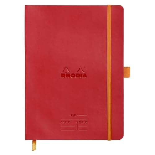 Image of RHODIA 117793C - Poppy Meeting Soft Notebook - A5+ Pre-Printed Date/Notes/Action 160 Detachable Pages - 90g Clairefontaine Paper - Bookmark, Pencil Holder - Faux Leather Cover - Rhodiarama