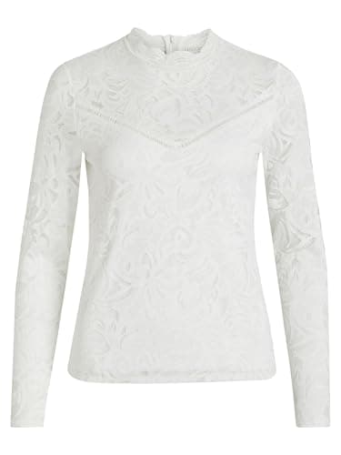 Image of Vila Women's Vistasia L/S Lace Top Noos Long Sleeve Shirt, White (Cloud Dancer Cloud Dancer), M