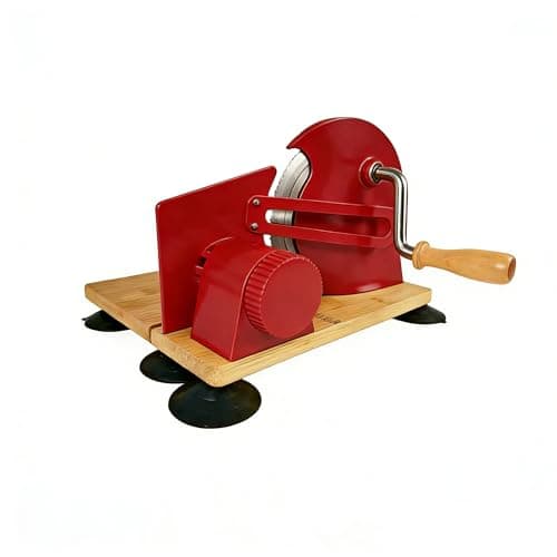 Image of Boicafe Bread Slicer Machine, Adjustable Thickness Stainless Steel Blade Bread Cutter with 6 Large Suction Cups, Foldable Compact Design Non-Slip Base for Homemade Bread Slicing (Red, Wood Base)