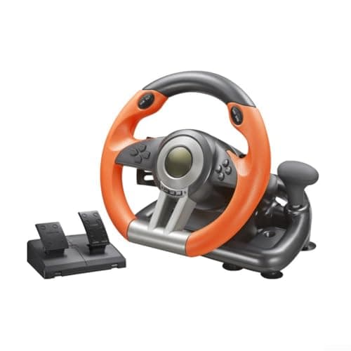 Image of Feeshoppher Versatile Racing Steering Wheel for PC for PS4 for Nintendo Switch for Xbox One Gaming with Ergonomic ABS Design Linear Pedal Realistic Driving Experience Black and Oran(Orange)