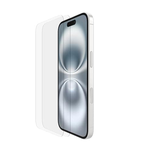 Image of Belkin ScreenForce TemperedGlass iPhone 16 Screen Protector, crystal clear, scratch-resistant tempred glass, bubble-free application, full screen coverage also compatible with iPhone 15, 2-pack