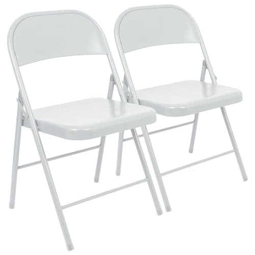 Image of Harbour Housewares White Metal Folding Chairs with Rubber Bumper Feet - Pack of 2 -Matte Lightweight Foldable Desk Chair Metal Garden Seats for Indoor, Outdoor Activities, Guests, Conferences