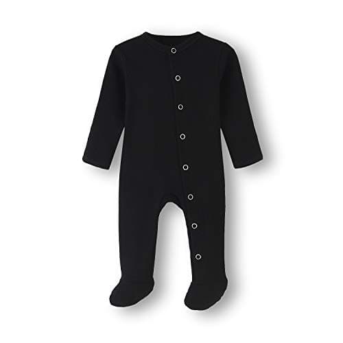 Image of BINIDUCKLING Baby Cotton Snap-Up Sleepsuit - Baby Footed Pajamas with Mitten Cuffs - Long Sleeve Baby Onesies Grows 9-12 Months, Black