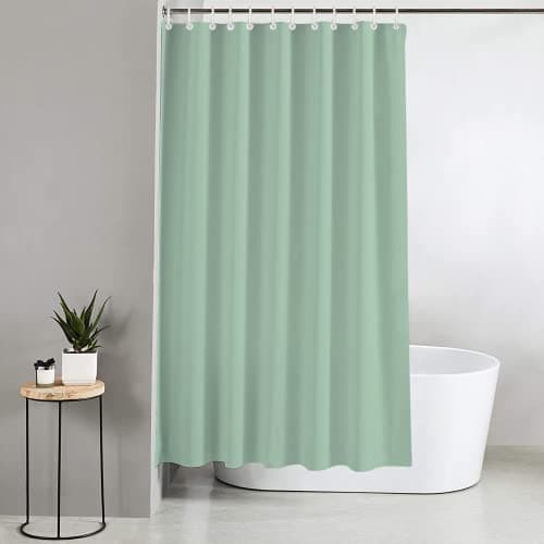 Image of Blue Canyon Plain Shower Curtains | 100% Polyester Shower Curtain |Anti-Bacterial Surface Treatment |Water Repellent| Weighted Hem | 180X180cm| 12 Reinforced Eyelets With Hooks Included (Mint Green)