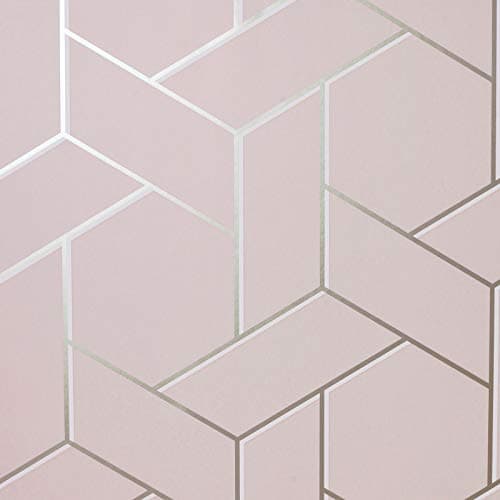 Image of Arthouse Parquet Geo Pink Rose Wallpaper 695500 - Metallic Geometric Abstract