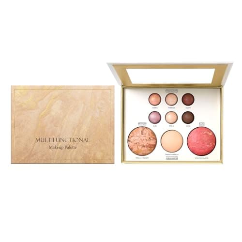 Image of All in One Makeup Palette & Baked Starter Kit, 9-in-1 Baked Foundation Make Up Set with Eyeshadows, Bronzer, Blush & Highlighter, Travel-Friendly Make Up Kit for Mature Skin (#1, 176g)