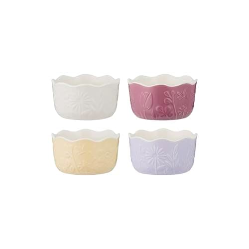 Image of Mason Cash in The Meadow Set of 4 Ramekins 12 x 6cm | 260ml Floral Embossed Stoneware Dessert, Dip & Snack Dishes, Oven-to-Table