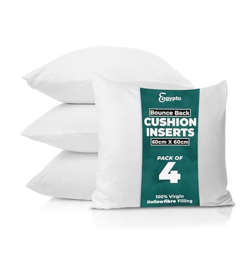 Image of EGYPTO Pack of 4 Cushion Inserts 60cm x 60cm | Plump Bounce Back 24x24 Cushion Inserts | Hypoallergenic Throw & Sofa Pillows Inner | Made in UK