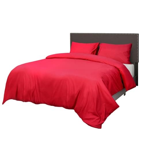 Image of Sapphire Collection Bedding Duvet Cover Soft Brushed Microfibre Duvet Cover with Pillowcases Bedding Quilt Cover Set Wrinkle free (Red, Double)