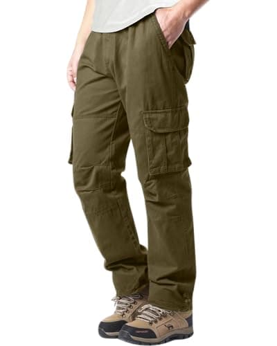 Image of YAOHUOLE Cargo Trousers for Men UK Combat Work Pants Baggy Cargo Joggers Trousers Military Cargos Pants Multipack Dark Khaki L
