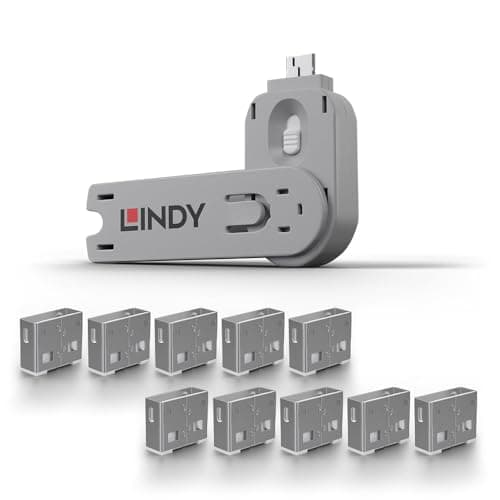 Image of Lindy USB Type A Port Blocker- Pack of 10 Blockers + Key, White