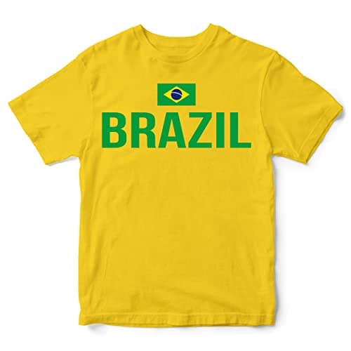 Image of Brazil Flag Kids T Shirt, Brazilian Football Supporters, Brazil Fans Gift idea for Kids, Brazil Country Flag Top, Yellow Football Tee, 9-11 Years, Yellow