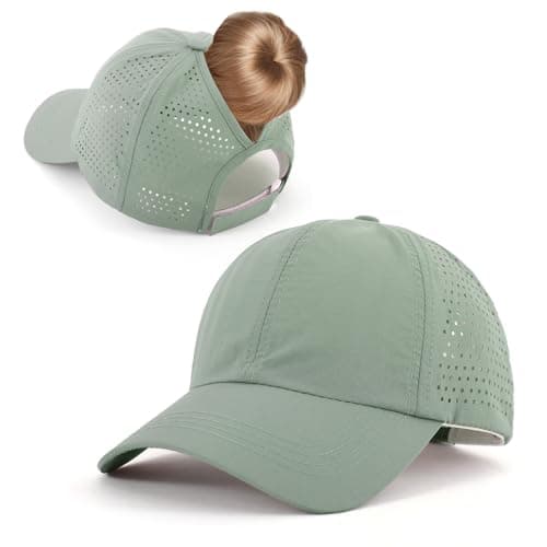 Image of InfiniZer Womens Hats Baseball Cap for Women with Ponytail Holder, Quick-Dry Mesh, Adjustable Strap, Holiday Essentials Outdoor Sports Hat (UK, Alpha, One Size, Green)