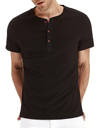 Image of NITAGUT Mens Fashion Casual Front Placket Basic Short Sleeve Henley T-Shirts Tops(XL,Black)