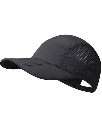 Image of GADIEMKENSD Folding Running Men Hat Summer Quick Dry Womens Mens Baseball Caps Unstructured Breathable Light Adjustable Trucker Hats Long Brim Golf Cap for Outdoor Sport Hiking Gym Black
