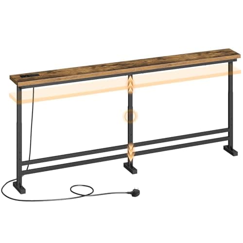 Image of YATINEY 15 cm Slim Console Table, Height-Adjustable Behind Sofa Table, 180 cm Hallway Table, Narrow Long Sofa Table with Power Outlet, for Living Room, Hallway, Entryway, Rustic Brown XCT08KBR