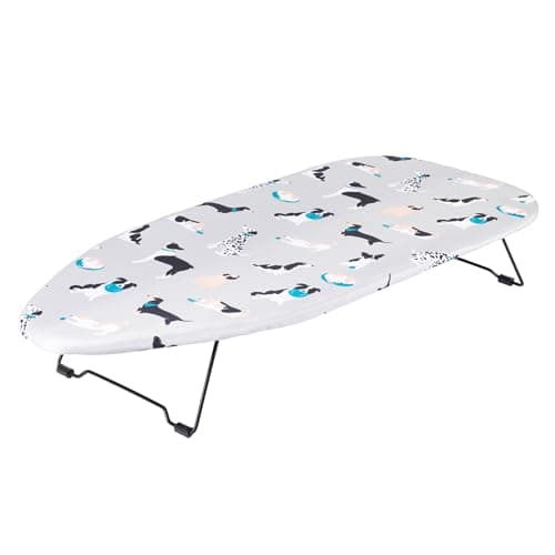 Image of Beldray LA031176DFEU7 Tabletop Ironing Board – 73 x 31cm, Machine Washable 100% Cotton Dog Print Cover, Felt Underlay, Lightweight, Easily Foldable Legs, Perfect for Travel & Small Spaces